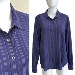 Equipment Femme 100% Silk Striped Long Sleeve Button Down Shirt Women Size Large